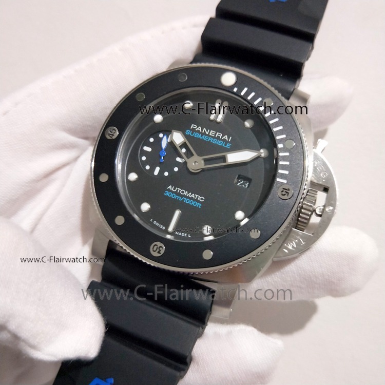 Copy Panerai Submersible SS Black Bezel Watch PAM683